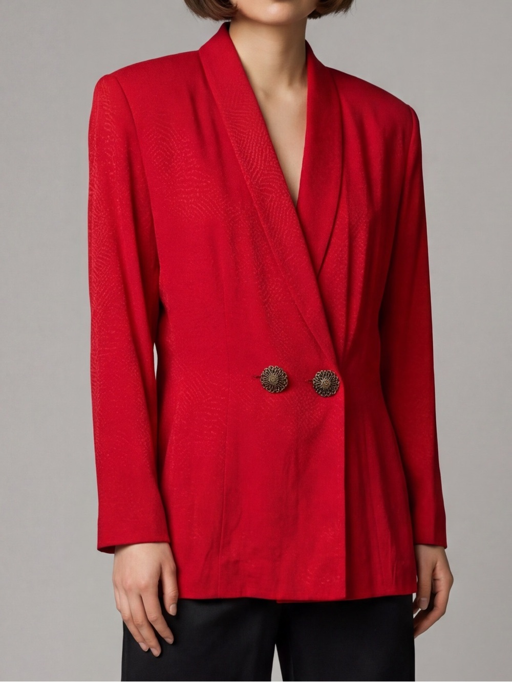 Vintage 90s Francine Browner Red Pattern Blazer Ornate Buttons